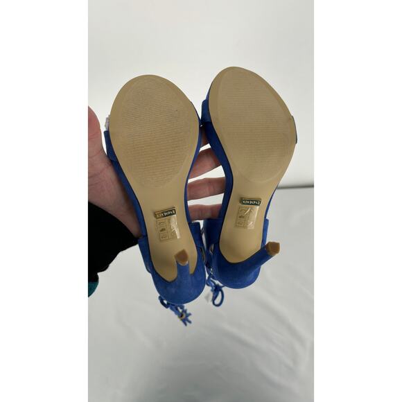Bebe Kya Suedette Sandal Heel With Tassel Blue Womens Size 5 New - Picture 5 of 8